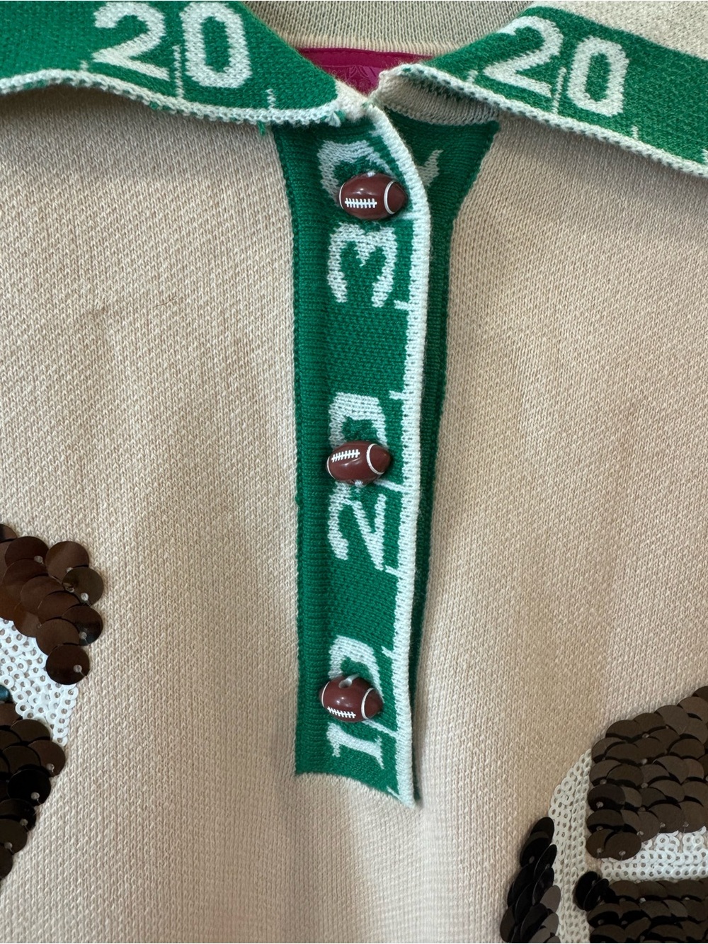 QUEEN OF SPARKLES Sequin Football Polo Tank- brand new, never worn. - Picture 3 of 9